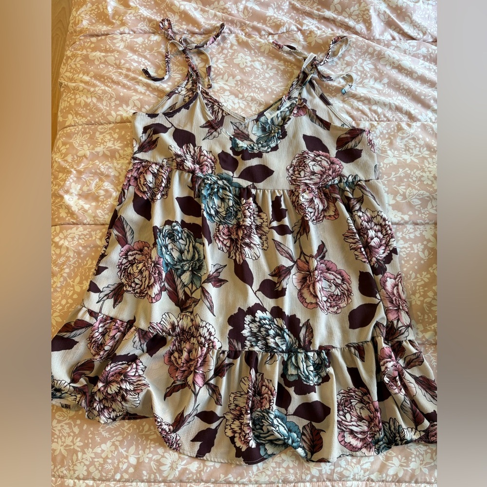 Flowy Floral Tie Strap Tiered Mini Dress